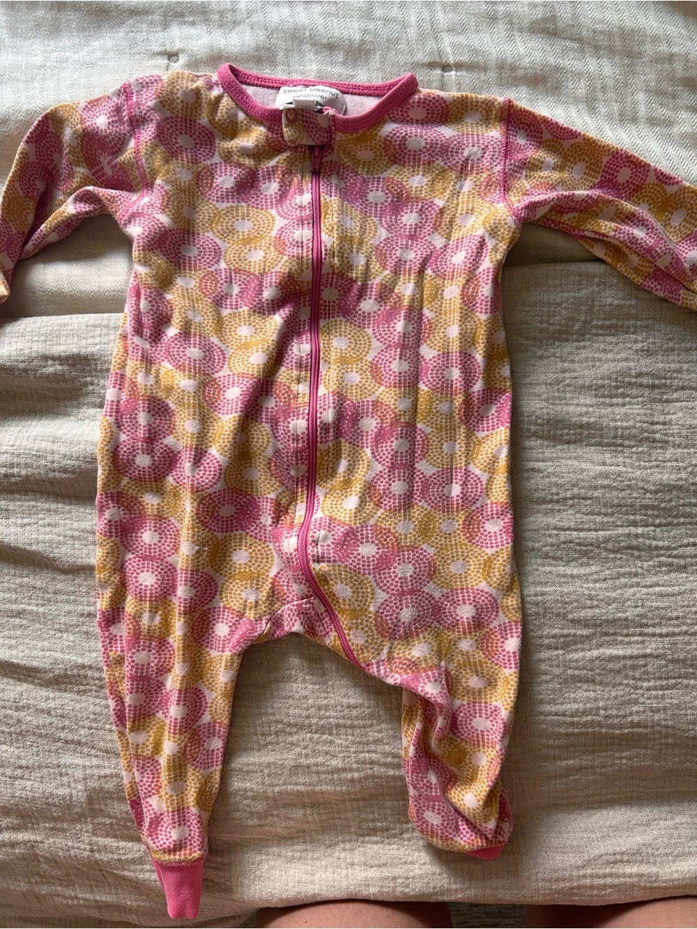 Sweet Peanut Pink & Yellow Floral Zip Footed One-Piece